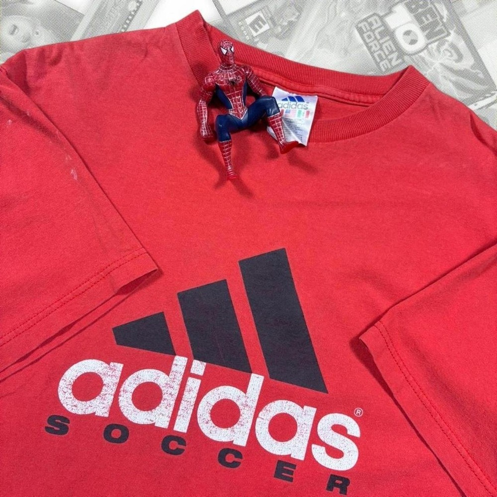 Vintage Y2K Red Adidas Soccer Graphic Tee Shirt